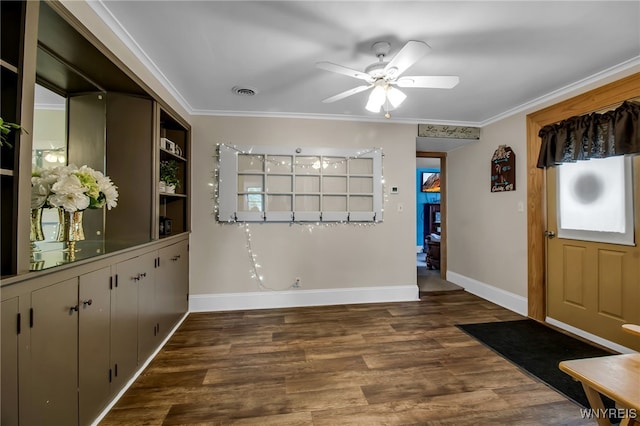 2610 Coomer Rd, Newfane, NY 14028 - foyer with ceiling fan, wood finished floors, and ornamental molding