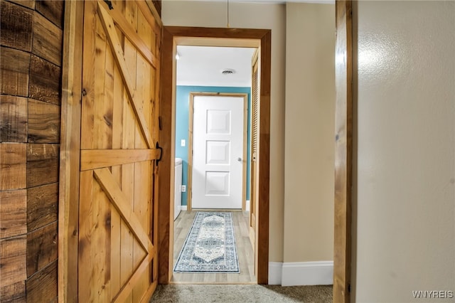 2610 Coomer Rd, Newfane, NY 14028 - doorway to outside featuring baseboards and carpet flooring