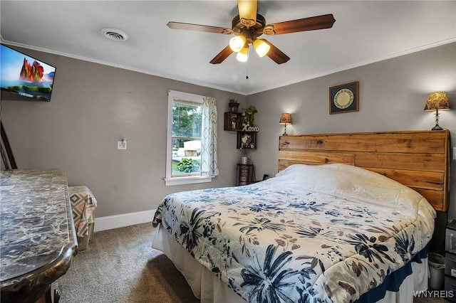 2610 Coomer Rd, Newfane, NY 14028 - bedroom with carpet floors, ornamental molding, and ceiling fan
