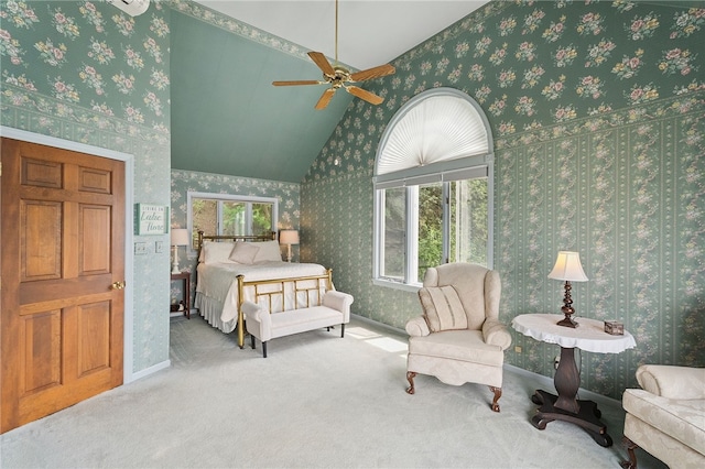 5041 Mapes Mathews Rd, Hector, NY 14818 - carpeted bedroom with wallpapered walls and lofted ceiling