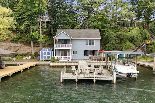 5041 Mapes Mathews Rd, Hector, NY 14818 - dock area featuring a water view, a balcony, and view of scattered trees