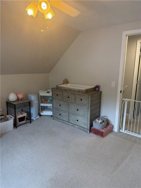 82 Winsor Cir, Elmira, NY 14905 - bonus room featuring carpet flooring, lofted ceiling, and ceiling fan
