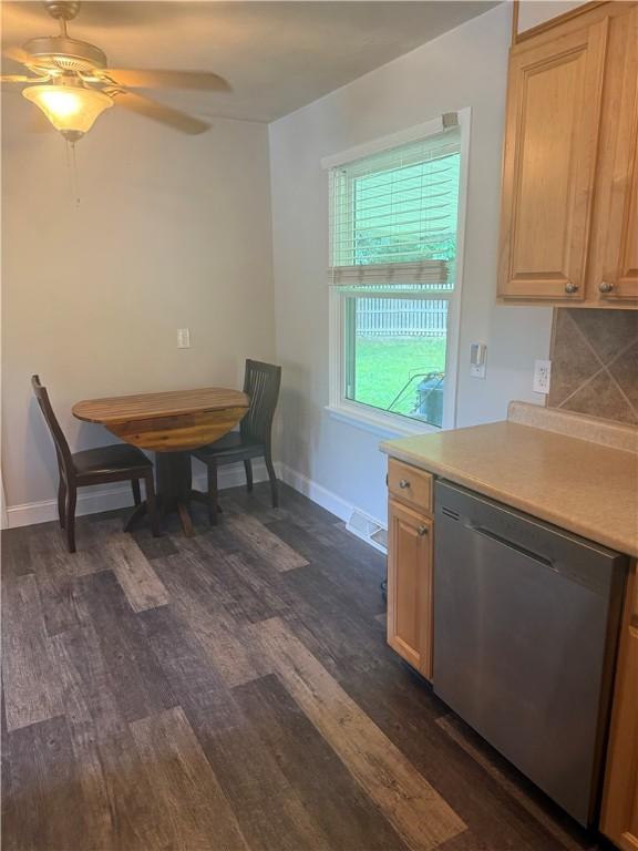 82 Winsor Cir, Elmira, NY 14905 - dining room featuring dark wood-style flooring and ceiling fan