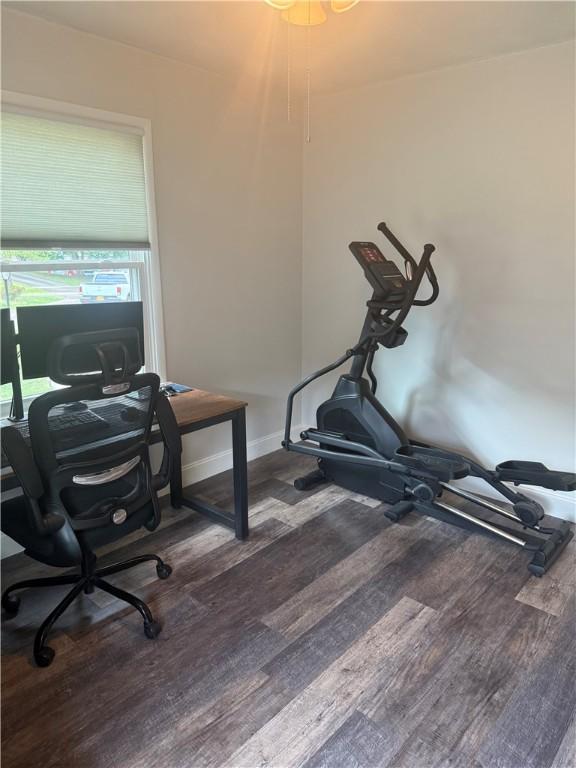 82 Winsor Cir, Elmira, NY 14905 - exercise area with wood finished floors and baseboards