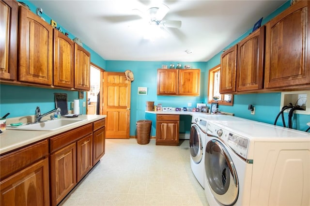 155 Hall Rd, Afton, NY 13730 - washroom featuring cabinet space, independent washer and dryer, and ceiling fan