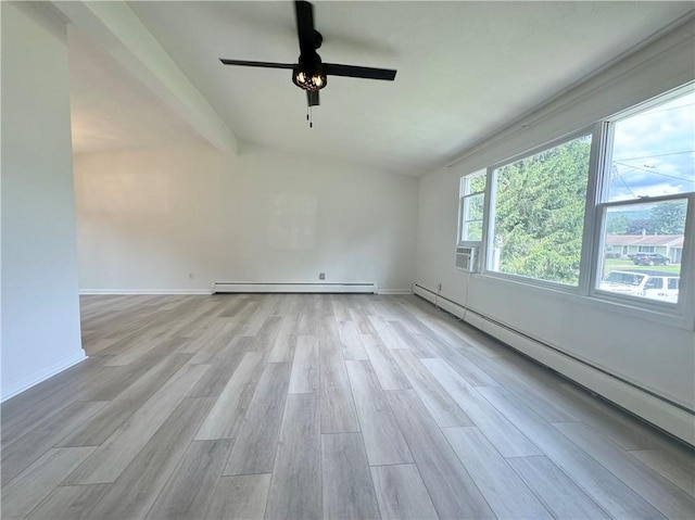 12017 Birch Dr, Corning, NY 14830 - unfurnished room featuring baseboard heating, light wood finished floors, ceiling fan, cooling unit, and vaulted ceiling