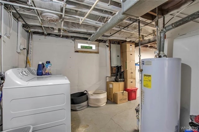 40 Remington Pl, Buffalo, NY 14210 - unfinished basement featuring gas water heater and washing machine and dryer