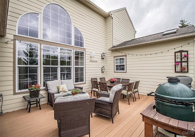 7991 Austrian Pine Cir, Pompey, NY 13104 - wooden terrace featuring outdoor dining area and an outdoor living space