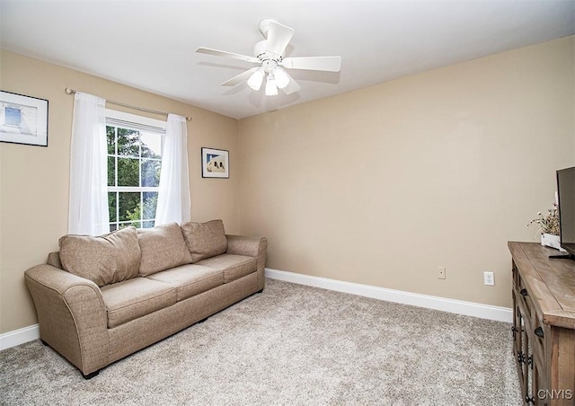 7991 Austrian Pine Cir, Pompey, NY 13104 - carpeted living room with baseboards and a ceiling fan
