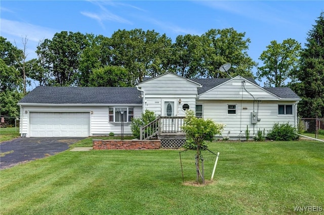 5910 Edgewood Dr, Niagara, NY 14304 - single story home with an attached garage, driveway, a front yard, and roof with shingles