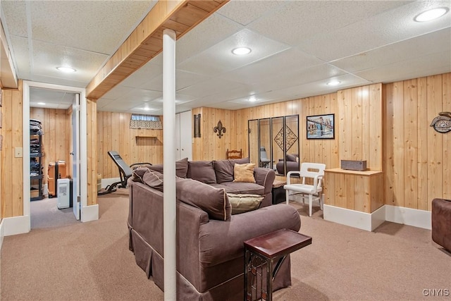 511 Drexler St, Salina, NY 13088 - living area with carpet floors, wood walls, and recessed lighting