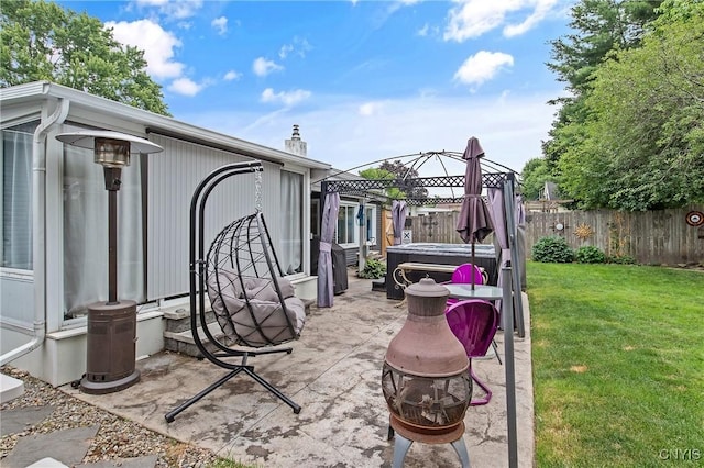 511 Drexler St, Salina, NY 13088 - fenced backyard featuring a hot tub, a gazebo, and a patio area