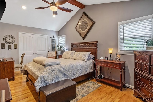 511 Drexler St, Salina, NY 13088 - bedroom with light wood finished floors, a closet, ceiling fan, and recessed lighting