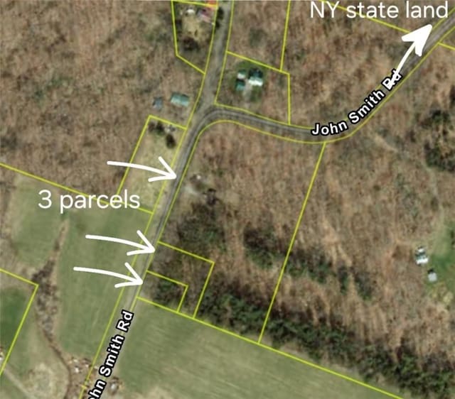 142 John Smith Rd, Pharsalia, NY 13844 - aerial view of property's location with property parcel outlined