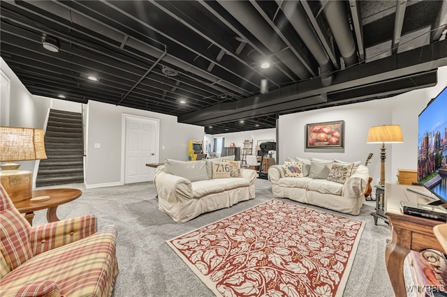 9443 Heritage Path Unit B, Clarence, NY 14032 - living area with carpet floors and stairway