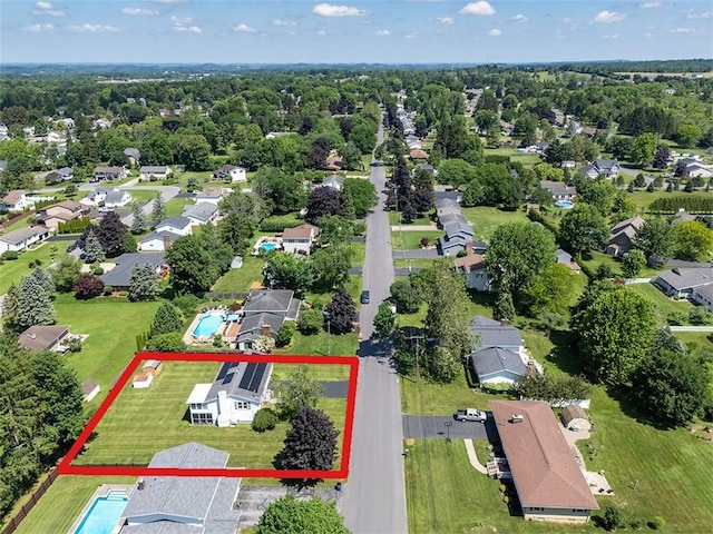55 Wegman St, Sennett, NY 13021 - aerial view of residential area featuring property boundaries highlighted and a pool