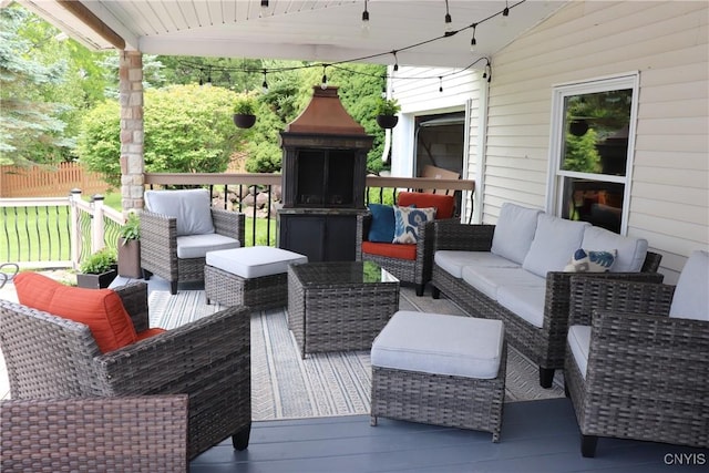 115 Meaney Cir, Scriba, NY 13126 - wooden deck featuring an outdoor living space