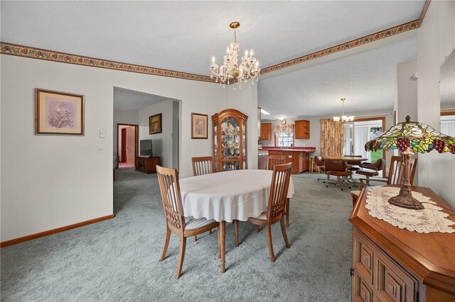 7219 Apple St, Bath, NY 14810 - dining room featuring a chandelier and light carpet