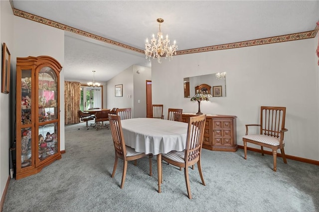 7219 Apple St, Bath, NY 14810 - dining room featuring a chandelier, carpet floors, and lofted ceiling