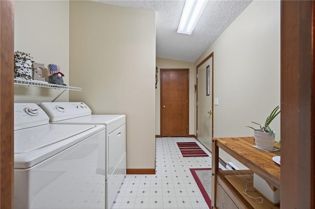 7219 Apple St, Bath, NY 14810 - laundry area featuring light flooring, washer and dryer, and a textured ceiling
