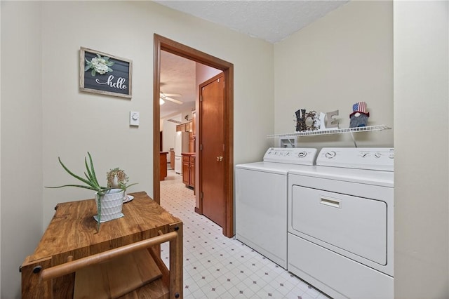 7219 Apple St, Bath, NY 14810 - washroom featuring washing machine and clothes dryer, light flooring, and a textured ceiling