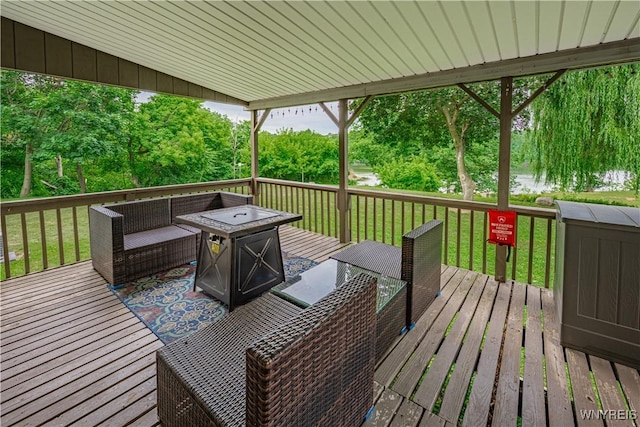 283 Erin Rd, Ridgeway, NY 14103 - wooden terrace featuring outdoor lounge area and a yard