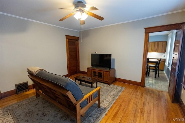 2228-30 Grant Blvd Unit 30, Syracuse, NY 13208 - living area with light wood-style flooring, ceiling fan, and crown molding