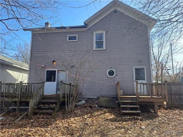 6 Grove St, Van Buren, NY 13027 - back of house with a wooden deck and a chimney