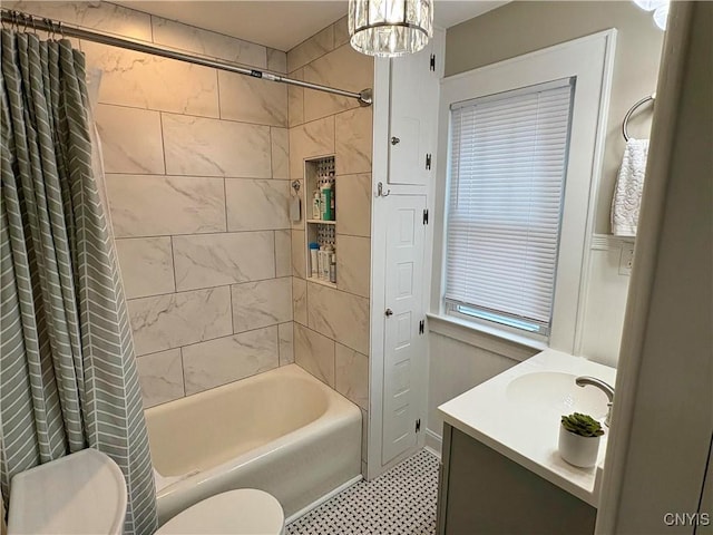 153 Milnor Ave, Syracuse, NY 13224 - bathroom featuring shower / bath combo, vanity, and tile patterned floors