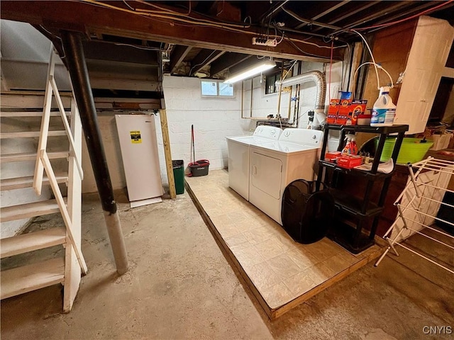 153 Milnor Ave, Syracuse, NY 13224 - basement featuring washing machine and dryer, stairway, and water heater