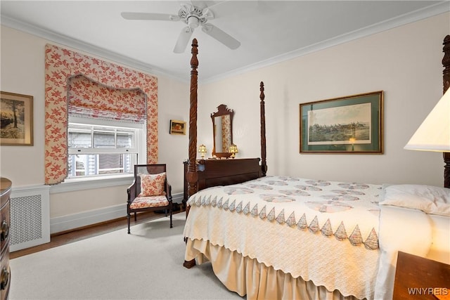 107 Oakland Pl Unit 1, Buffalo, NY 14222 - bedroom featuring crown molding, wood finished floors, and ceiling fan