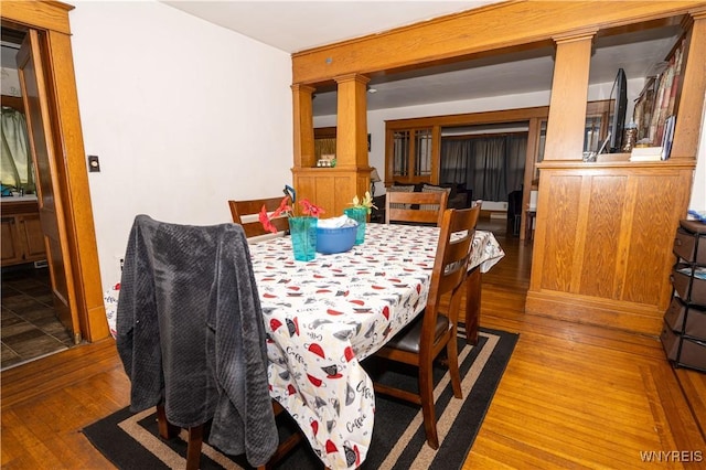 181 Ericson Ave, Buffalo, NY 14215 - dining room featuring ornate columns and wood finished floors