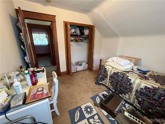2461 Linwood Ave, Niagara Falls, NY 14305 - bedroom featuring carpet, vaulted ceiling, and a closet