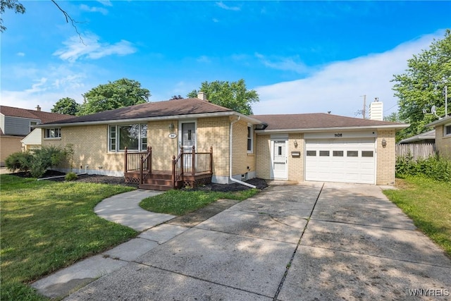 202 Waltercrest, West Seneca, NY 14224 - single story home featuring concrete driveway, a garage, a chimney, brick siding, and a front yard