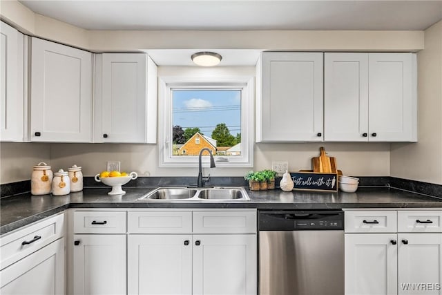 202 Waltercrest, West Seneca, NY 14224 - kitchen featuring dishwasher, white cabinets, and dark countertops