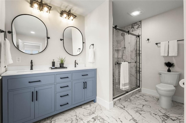 8281 E Main Rd, Leroy, NY 14482 - full bathroom with marble finish flooring, double vanity, and a marble finish shower