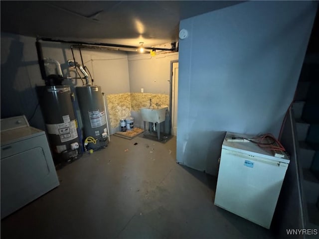 360 Longnecker St, Buffalo, NY 14206 - unfinished below grade area featuring washer / clothes dryer, gas water heater, and fridge