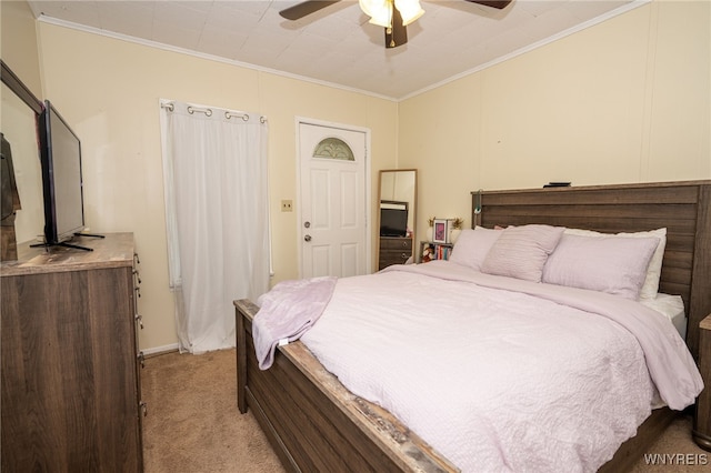 2363 Niagara St, Buffalo, NY 14207 - bedroom with light carpet, crown molding, and ceiling fan