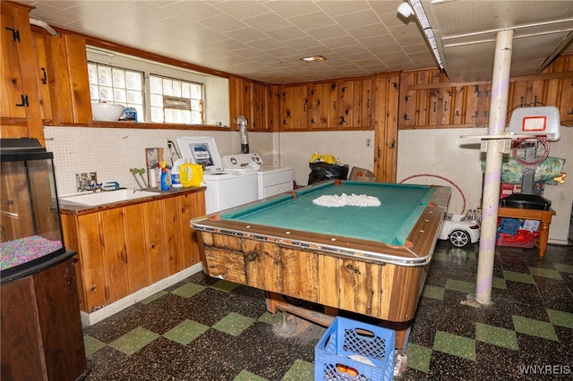 2363 Niagara St, Buffalo, NY 14207 - game room with tile patterned floors, independent washer and dryer, pool table, and wood walls