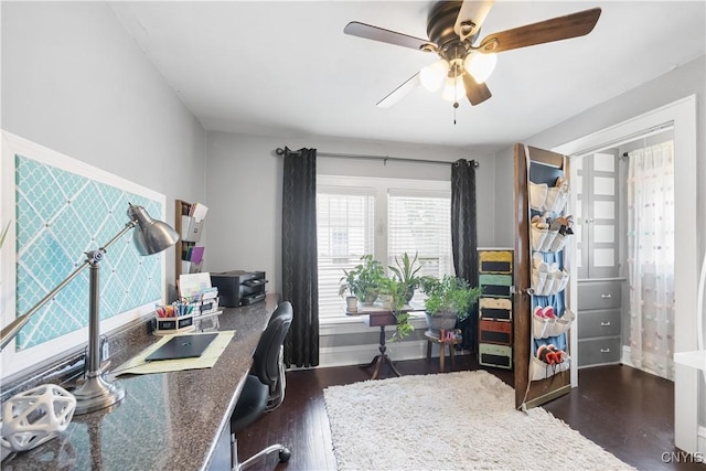 567 Grant Blvd, Syracuse, NY 13203 - home office featuring dark wood-style floors and ceiling fan