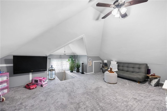 567 Grant Blvd, Syracuse, NY 13203 - carpeted living area featuring vaulted ceiling and a ceiling fan