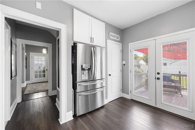 567 Grant Blvd, Syracuse, NY 13203 - kitchen with stainless steel fridge with ice dispenser, french doors, dark wood-type flooring, and white cabinetry