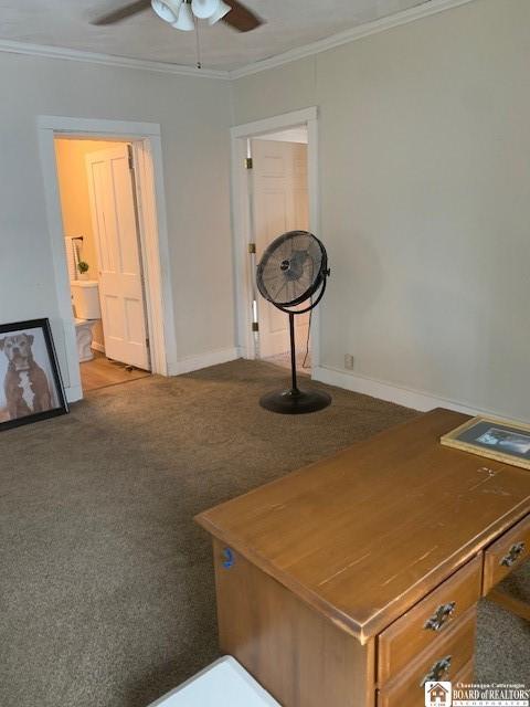 6 Dean St, Randolph, NY 14772 - interior space featuring a ceiling fan, carpet flooring, and ornamental molding