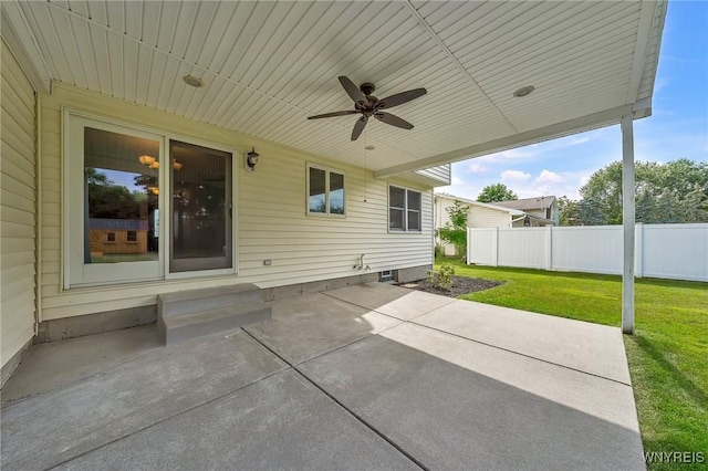 6103 Reger Dr, Lockport Town, NY 14094 - view of patio with a ceiling fan and entry steps