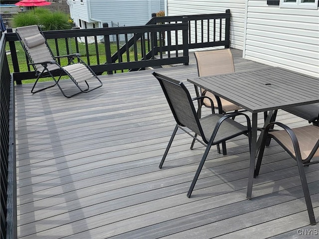 3978 Thrush Ln, Clay, NY 13090 - wooden terrace featuring outdoor dining area