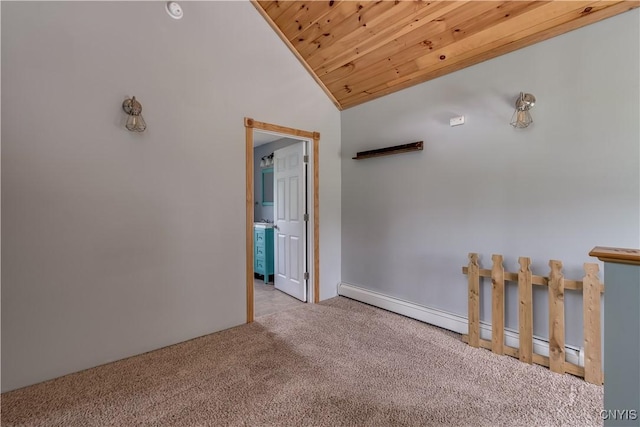 35095 State Route 3, Wilna, NY 13619 - unfurnished room with a baseboard radiator, lofted ceiling, carpet, and wooden ceiling