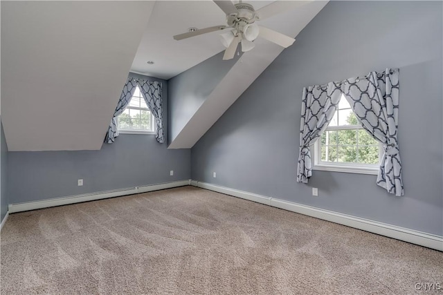 35095 State Route 3, Wilna, NY 13619 - additional living space featuring vaulted ceiling, carpet, ceiling fan, and a baseboard radiator