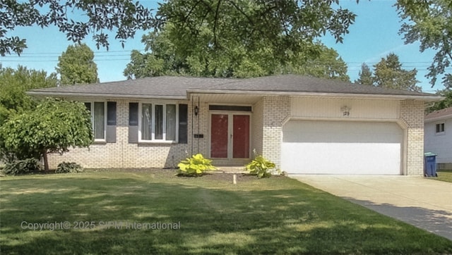 129 Patrice, Amherst, NY 14221 - ranch-style home with concrete driveway, a garage, a front lawn, and brick siding
