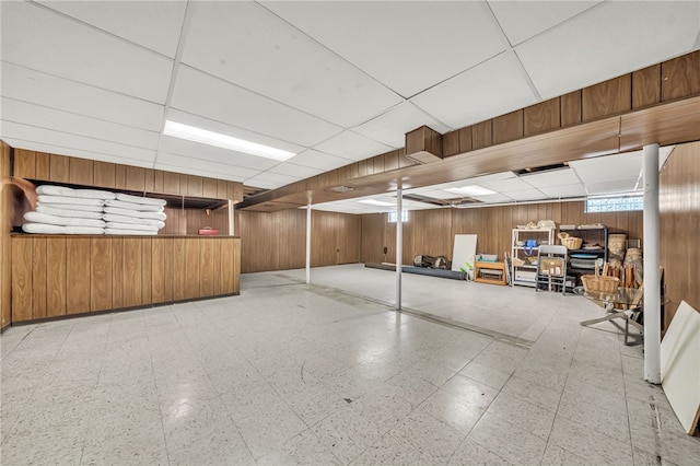 129 Patrice, Amherst, NY 14221 - below grade area with tile patterned floors, wood walls, and a paneled ceiling
