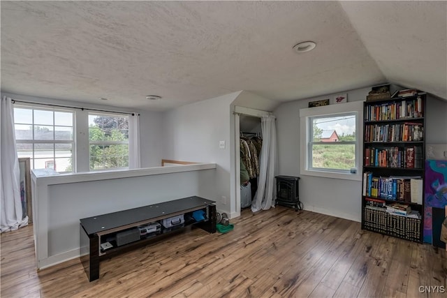 13051 State Route 3, Hounsfield, NY 13685 - sitting room with wood-type flooring, a textured ceiling, vaulted ceiling, and healthy amount of natural light